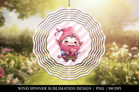 Cute Gnome Valentines Day Wind Spinner Sublimation Sublimation BijouBay 