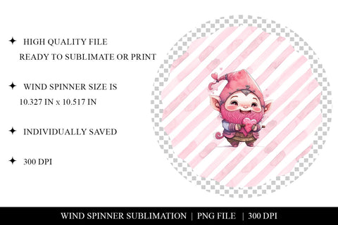 Cute Gnome Valentines Day Wind Spinner Sublimation Sublimation BijouBay 