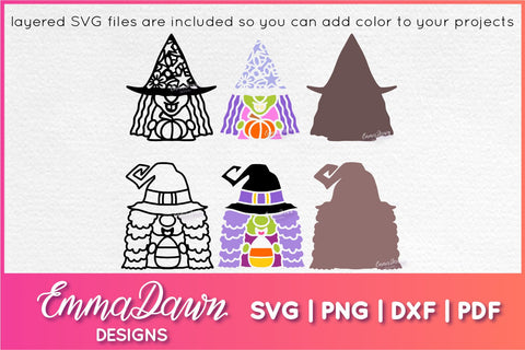 Cute Gnome Witch SVG Bundle SVG Emma Dawn Designs 
