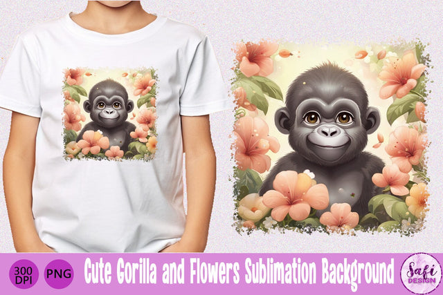Cute Gorilla and Flowers Sublimation Background Sublimation Safi Design 