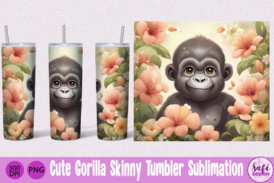 Cute Gorilla Skinny Tumbler Sublimation File Sublimation Safi Design 