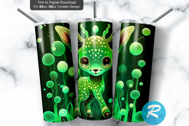 Cute Green Glow Baby Deer Colorful Kids 20 oz / 30 oz Tumbler PNG Sublimation Regulrcrative 