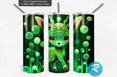 Cute Green Glow Baby Deer Colorful Kids 20 oz / 30 oz Tumbler PNG Sublimation Regulrcrative 