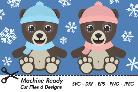 Cute Grizzly Bears With Snowflakes | Woodland Winter SVG SVG Captain Creative 