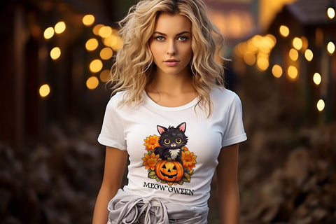 Cute Halloween Cat Printable Design Sublimation Designs by Ira 