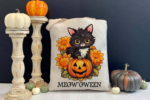 Cute Halloween Cat Printable Design Sublimation Designs by Ira 