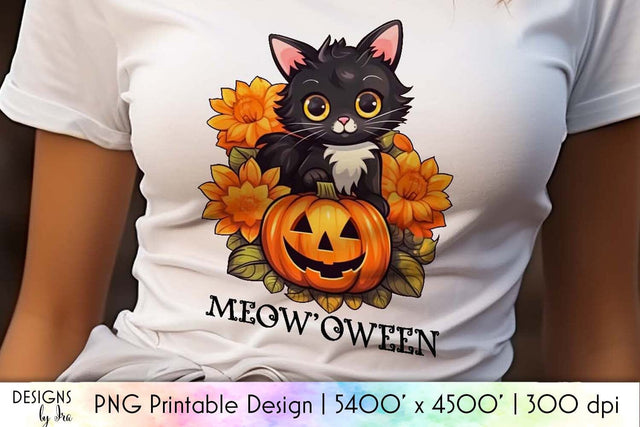 Cute Halloween Cat Printable Design Sublimation Designs by Ira 