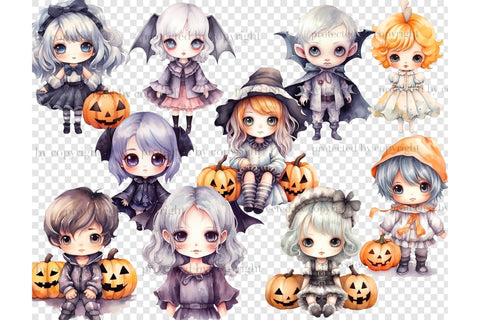 Cute Halloween Clipart PNG | Kawaii Woman Clipart SVG GlamArtZhanna 