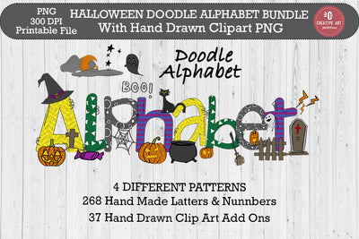 Cute Halloween Doodle Alphabet Bundle PNG Sublimation jacpot007 