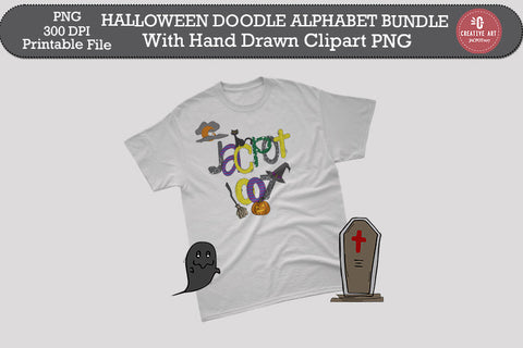 Cute Halloween Doodle Alphabet Bundle PNG Sublimation jacpot007 