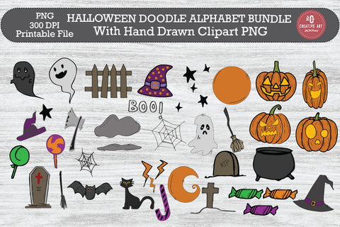 Cute Halloween Doodle Alphabet Bundle PNG Sublimation jacpot007 