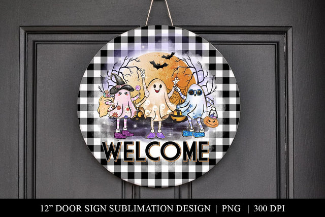 Cute Halloween Door Hanger Round Sublimation PNG Sublimation BijouBay 