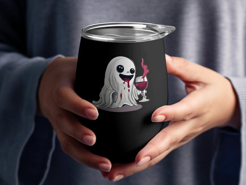 Cute Halloween Ghost drinking Wine T-shirt PNG Sublimation Luvleigh Digitals 