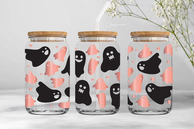 cute Halloween ghost Svg 16oz Glass Can Wrap ,Thanksgiving Libbey Can Glass Wrap, Halloween can glass Digital Pattern ChuliArt 