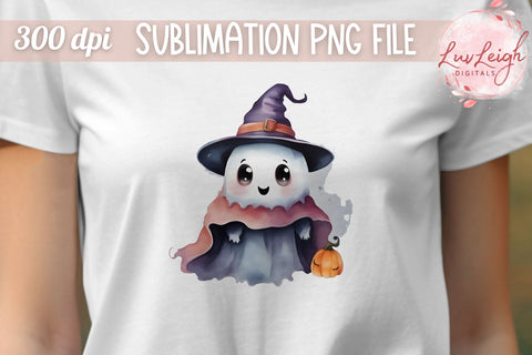 Cute Halloween ghost with Hat T-shirt PNG Sublimation Luvleigh Digitals 