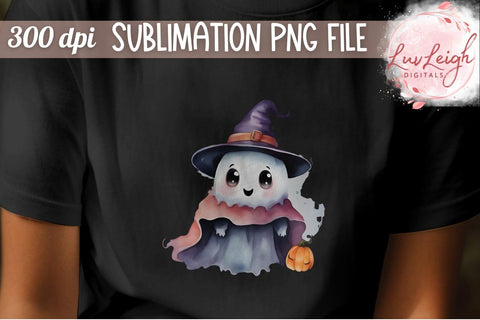 Cute Halloween ghost with Hat T-shirt PNG Sublimation Luvleigh Digitals 