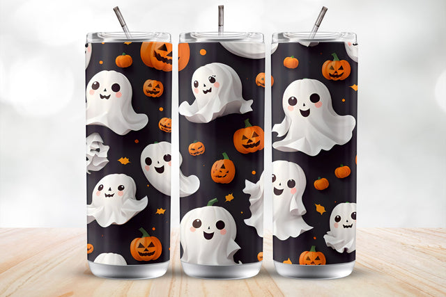 Cute Halloween Ghosts and Pumpkins 20 Oz Tumbler Wrap Sublimation MockupSvgVenue 