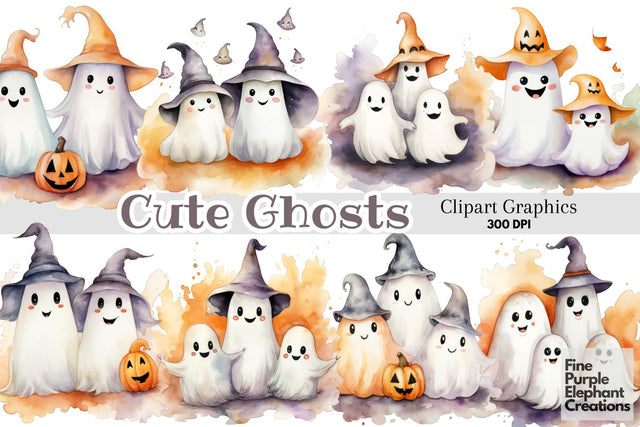 Cute Halloween Ghosts Clipart Digital Pattern Fine Purple Elephant Creations 