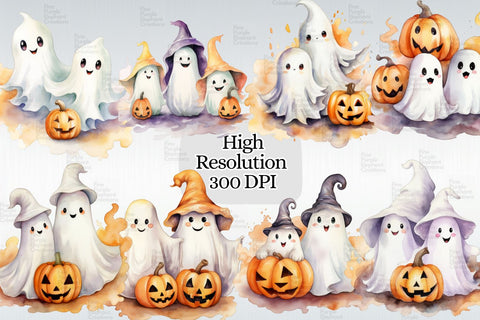 Cute Halloween Ghosts Clipart Digital Pattern Fine Purple Elephant Creations 