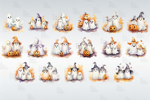 Cute Halloween Ghosts Clipart Digital Pattern Fine Purple Elephant Creations 