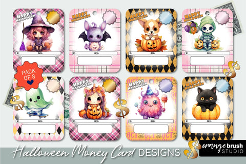 Cute Halloween Money Card Printable PNG Designs Sublimation OrangeBrushStudio 