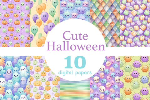 Cute Halloween Paper | Kawaii Seamless Pattern Set Digital Pattern GlamArtZhanna 