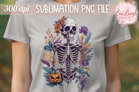 Cute Halloween Skeleton T-shirt PNG Sublimation Luvleigh Digitals 
