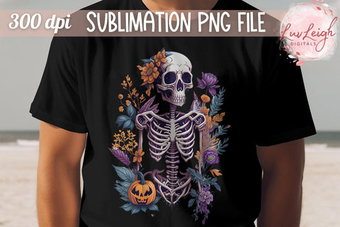Cute Halloween Skeleton T-shirt PNG Sublimation Luvleigh Digitals 