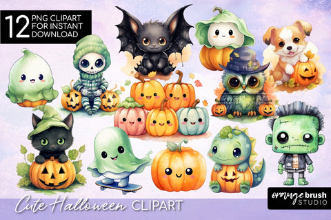 Cute Halloween Sublimation Bundle: PNG Watercolor Clipart Sublimation OrangeBrushStudio 