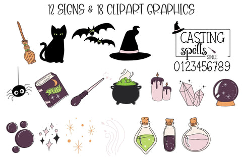 Cute Halloween SVG Bundle, Halloween Clipart, Witchy SVG, Spooky SVG, Witch Clipart, Witch Broom SVG SVG Designing Digitals 