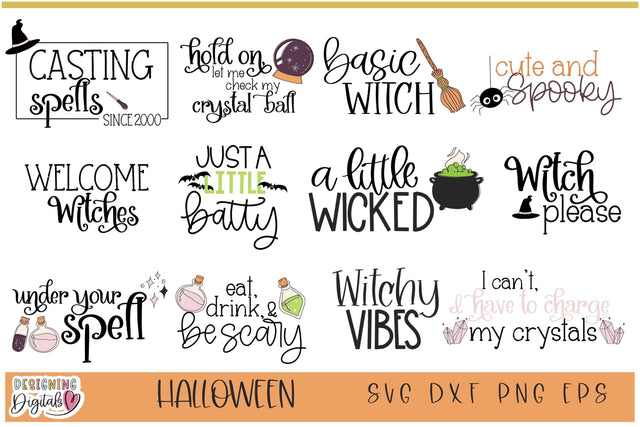 Cute Halloween SVG Bundle, Halloween Clipart, Witchy SVG, Spooky SVG, Witch Clipart, Witch Broom SVG SVG Designing Digitals 