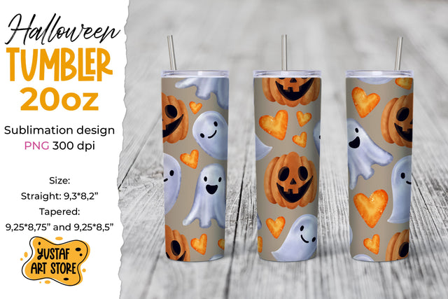 Cute Halloween tumbler sublimation wrap watercolor design Sublimation Yustaf Art Store 