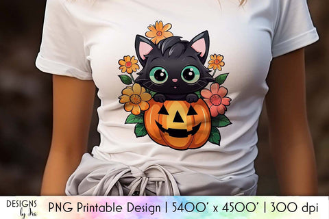 Cute Halloween Witch Cat Print Sublimation Designs by Ira 