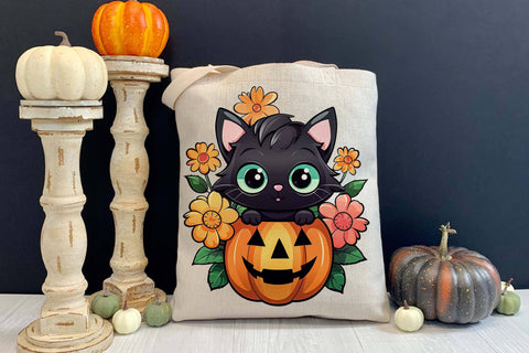 Cute Halloween Witch Cat Print Sublimation Designs by Ira 