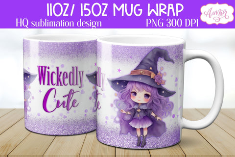 Cute Halloween witch mug wrap PNG for Sublimation Sublimation Amorclipart 