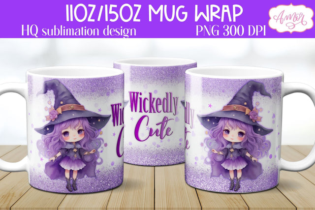 Cute Halloween witch mug wrap PNG for Sublimation Sublimation Amorclipart 