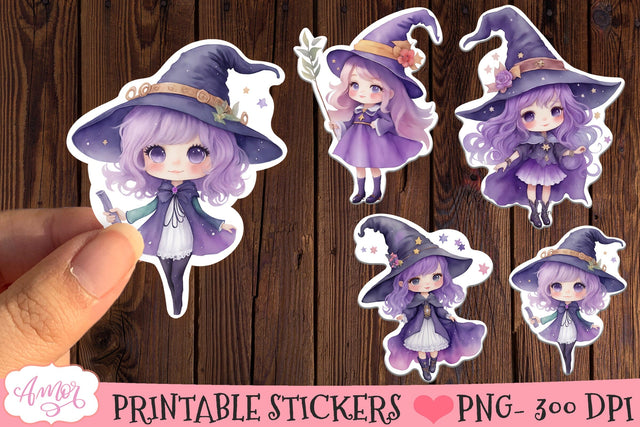 Cute Halloween witch stickers for Cricut Print and Cut SVG Amorclipart 