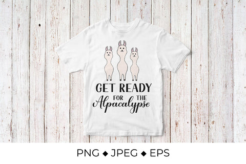 Cute hand drawn alpacas with and calligraphy lettering Get ready for the alpacalypse Sublimation LaBelezoka 