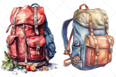 Cute Hand Drawn Backpack Watercolor Clipart Bundle, Sublimation, Hand Drawn Backpack SVG FloridPrintables 