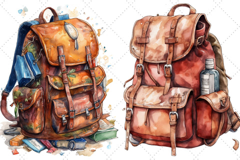 Cute Hand Drawn Backpack Watercolor Clipart Bundle, Sublimation, Hand Drawn Backpack SVG FloridPrintables 