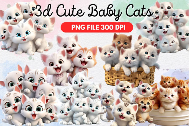 Cute Happy Baby 3d Cats Bundle Sublimation Regulrcrative 