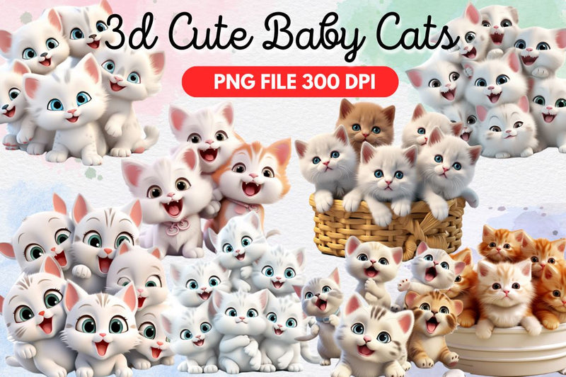 Cute Happy Baby 3d Cats Bundle Sublimation Regulrcrative 