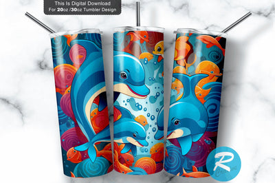 Cute Happy Baby Dolphin 20 oz / 30 oz Tumbler PNG Sublimation Regulrcrative 