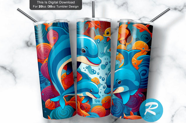 Cute Happy Baby Dolphin 20 oz / 30 oz Tumbler PNG Sublimation Regulrcrative 