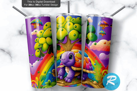 Cute Happy Baby Turtles Rainbow color 20 oz / 30 oz Tumbler PNG Sublimation Regulrcrative 