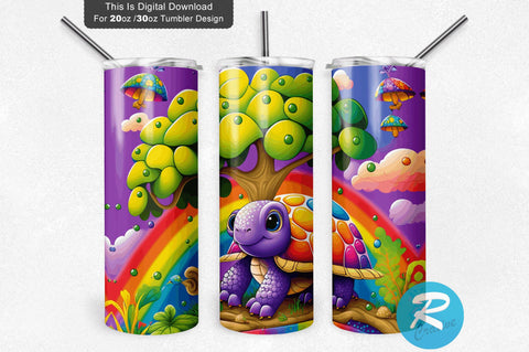 Cute Happy Baby Turtles Rainbow color 20 oz / 30 oz Tumbler PNG Sublimation Regulrcrative 