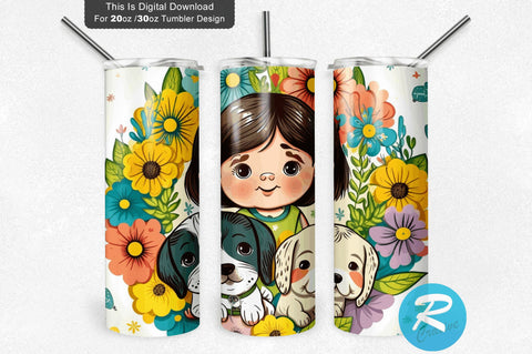 Cute Happy Little girl Dogs Puppy 20 oz / 30 oz Tumbler PNG Sublimation Regulrcrative 