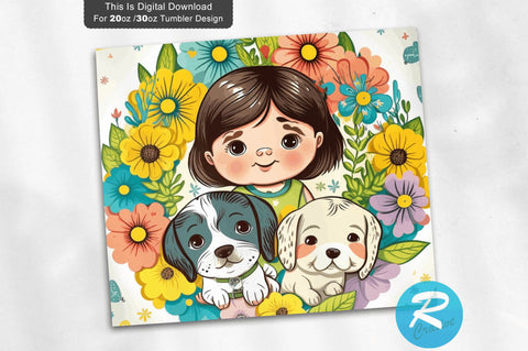 Cute Happy Little girl Dogs Puppy 20 oz / 30 oz Tumbler PNG Sublimation Regulrcrative 