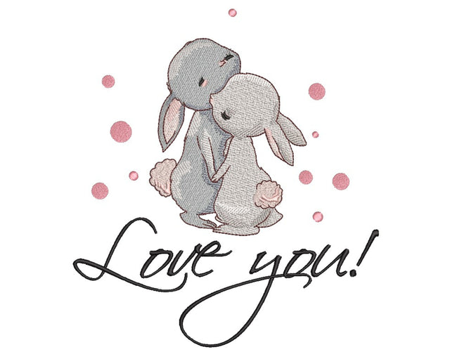 Cute Hares Embroidery Design, Valentines Day Embroidery File, 3 sizes, Instant Download Embroidery/Applique DESIGNS Nino Nadaraia 
