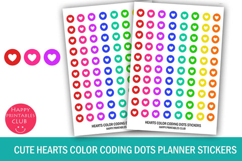 Cute Hearts Color Coding Dot Planner Stickers- Valentine Day Stickers SVG Happy Printables Club 